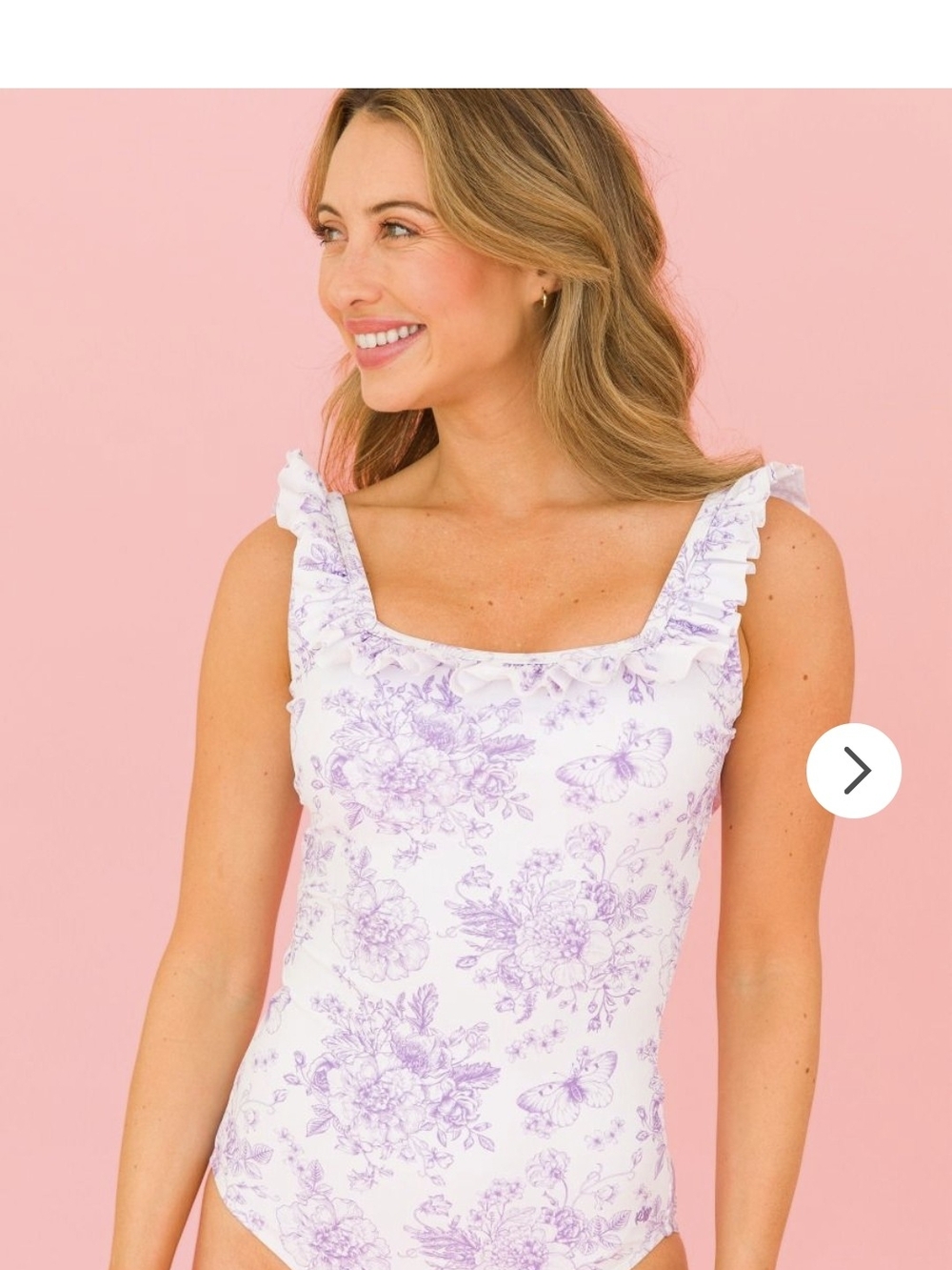 Ruffle Strap One-Piece Swimsuit in White & Lavender Floral